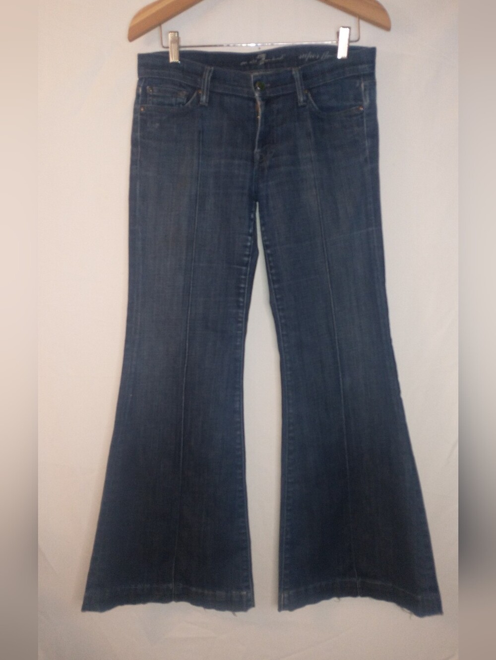 7 For ALL Man Kind Wide Leg Flare Dark Blue Women's Flared Jeans 28